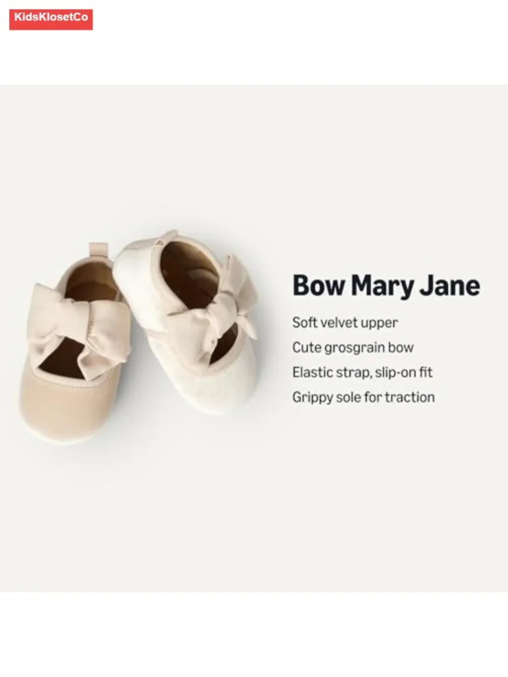 Baby Girls Mary Jane Shoes Velvet Bow Detail Elastic Strap